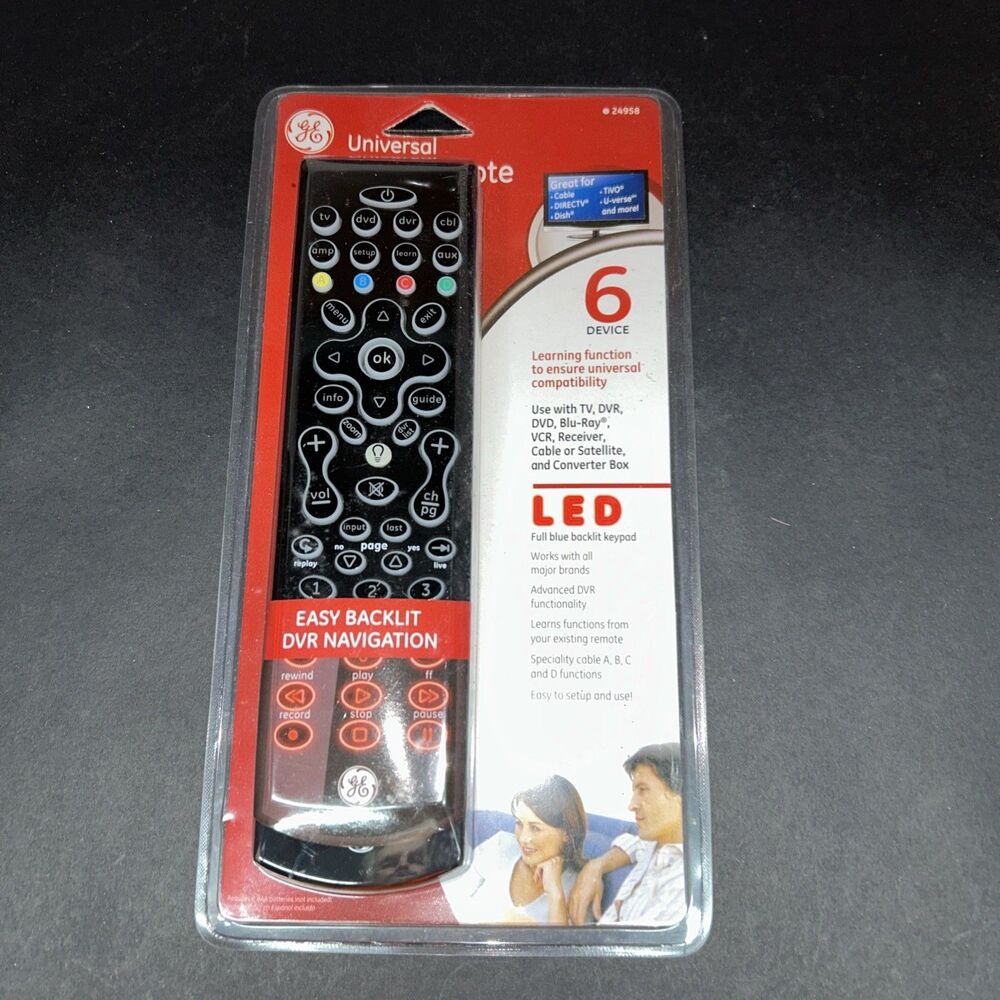 GE 6 Device Universal Remote 24958 TV DVD DVR CBL AMP AUX New Packaged
